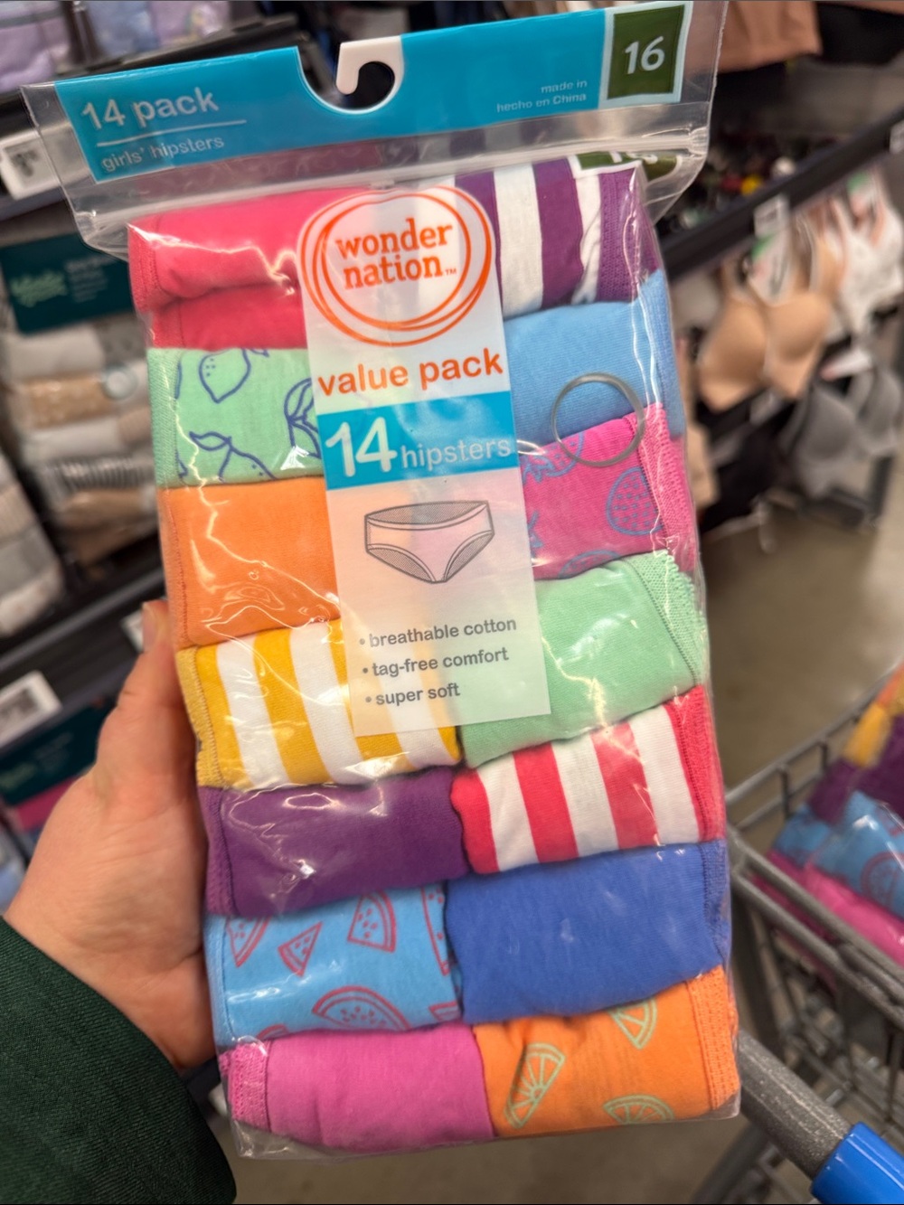 Wonder Nation Girls' Hipster Underwear Value Pack, 14 Count (Size 16)